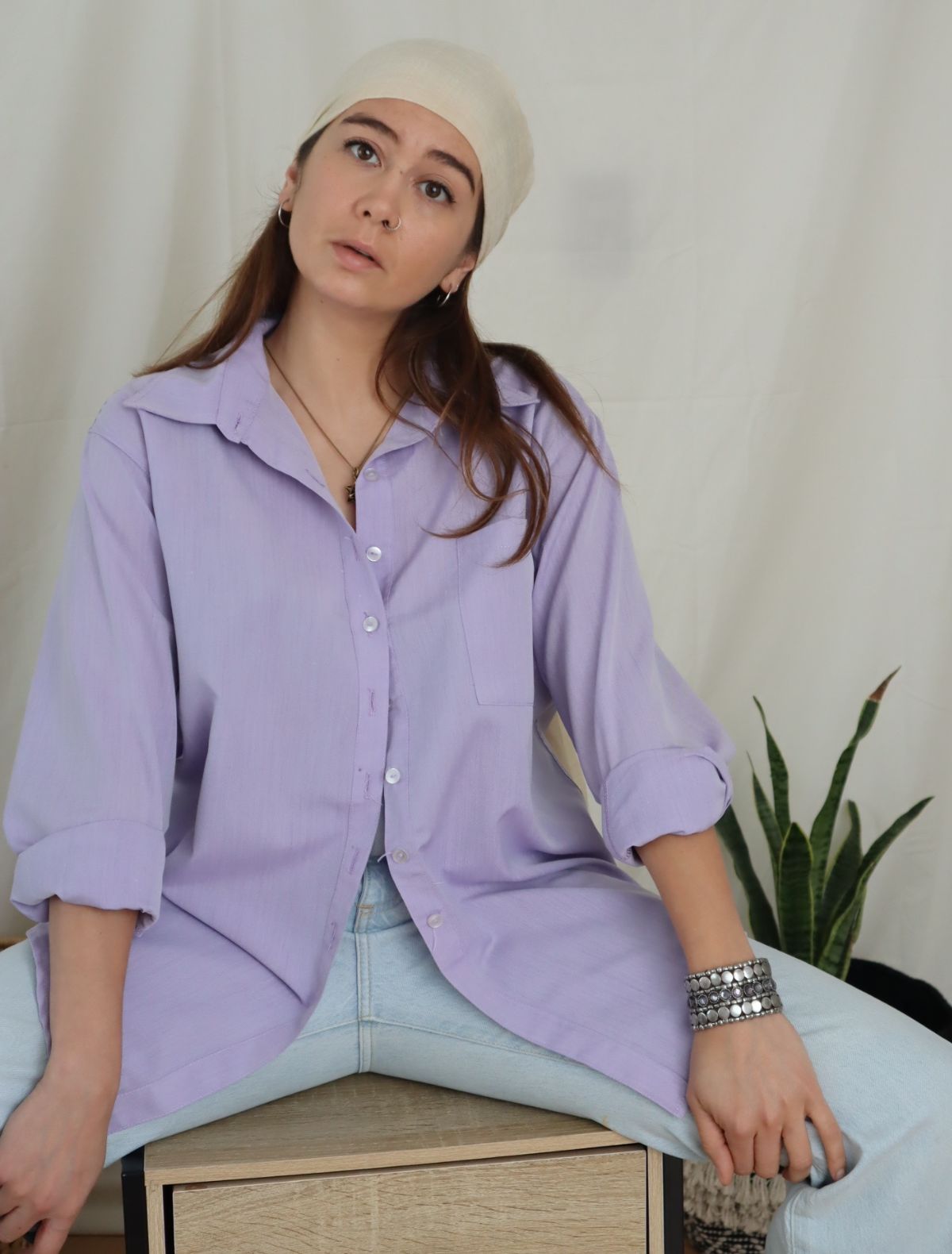 Camisa ruby lilac oversized básica tono lila de moda chilena sustentable slow.